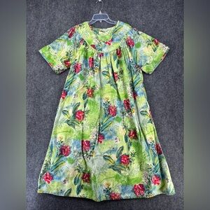VINTAGE Phases Green Floral Tropical Muumuu Midi Women’s XL 100% Cotton